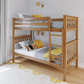 Max & Lily Bunk Bed Twin over Twin, Solid Wood Bunk Bed Frame with Ladder for Kids, 14" Safety Guardrails, Easy Assembly, No Box Spring Needed, Pecan