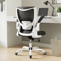 Office Chair, Ergonomic Desk Chair with Adjustable Lumbar Support and Flip up Armrest, Breathable Mesh Computer Chair for Home Office, White