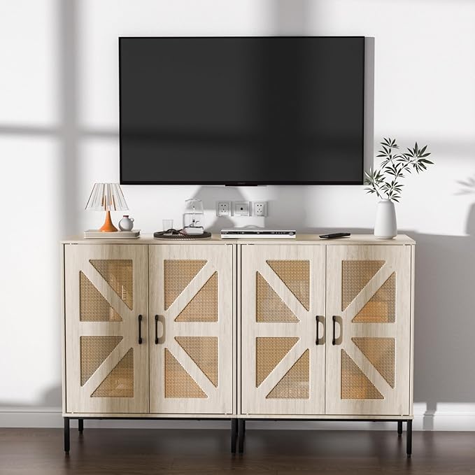 Buffet Cabinet with Storage – Waterproof MDF Sideboard & Modern Credenza with Doors and Adjustable Shelves, 32.9" Tall Coffee Bar Cabinet for Living Room, Kitchen, Dining Room, Hallway