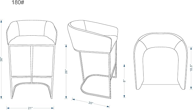 Manhattan Comfort Louvre 26 Inch Mid Century Modern Counter Height Bar Stools - Elegant Faux Leather Padded Seat, Stainless Steel Base with Footrest, Fully Assembled Barstools, Set of 2, Grey