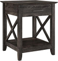 Bush Furniture Key West Small End Table with Storage | Modern Farmhouse Accent Shelf for Living Room in Dark Gray Hickory