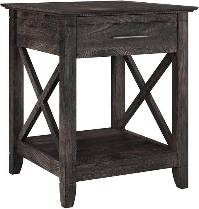Bush Furniture Key West Small End Table with Storage | Modern Farmhouse Accent Shelf for Living Room in Dark Gray Hickory