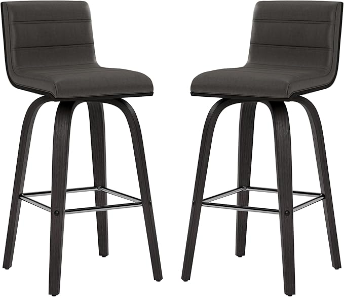 Armen Living Vienna 26" Swivel Counter Stool in Black Wood Finish with Gray Faux Leather - Set of 3
