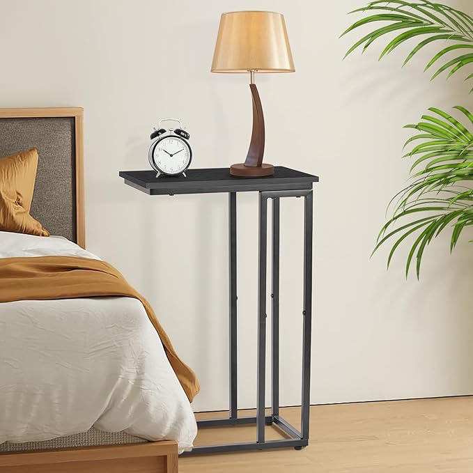 C-Shaped End Table, TV Tray Set of 2, Couch Side Laptop Desk, for Living Room, Bedroom, Small Spaces, Black, 2 Pack