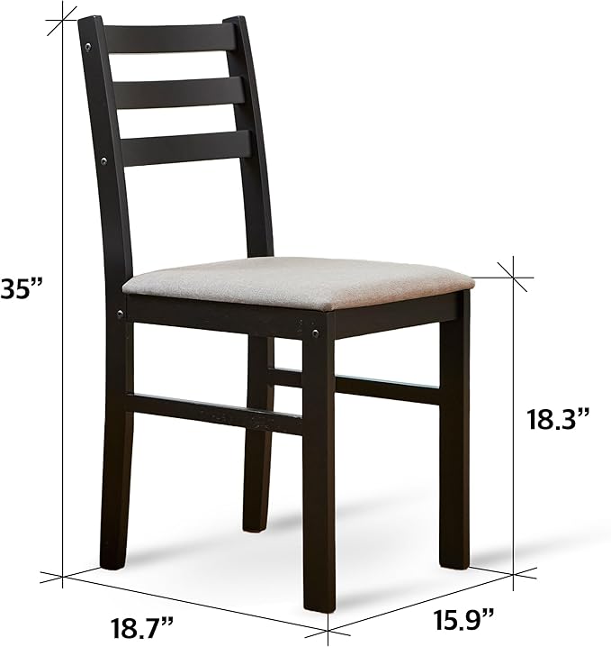 Livinia Seattle 5-Piece Wooden Dining Table Set for 4, Modern Farmhouse Kitchen Dining Room Set with Solid Wood Ladder Back Chairs for Small Space (Black)