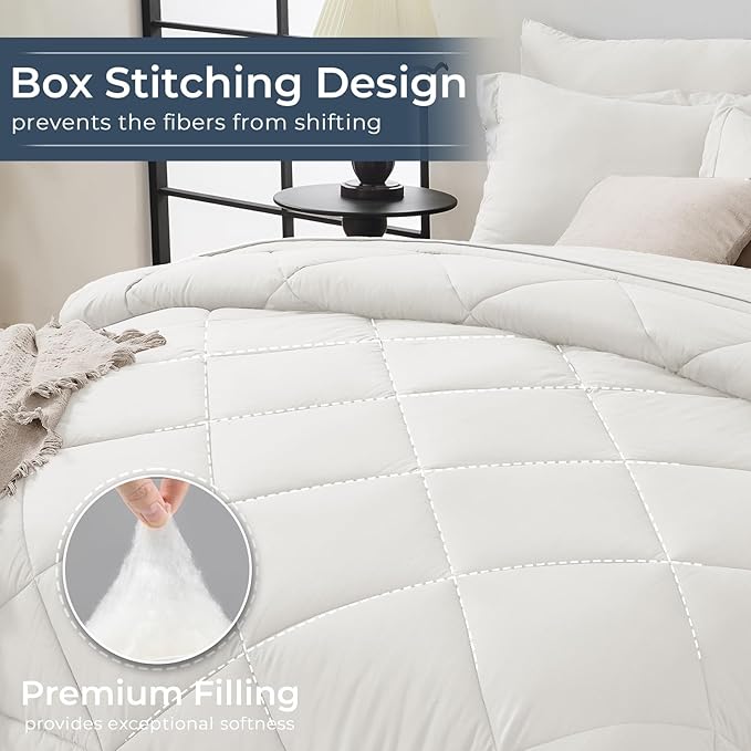 HEVUMYI Ivory Twin-XL Comforter Set - 5-Piece All Season Bed in a Bag Twin-XL, Ultra Soft Bedding Set with Comforter, Flat Sheet, Fitted Sheet, Pillowcases, Pillow Shams
