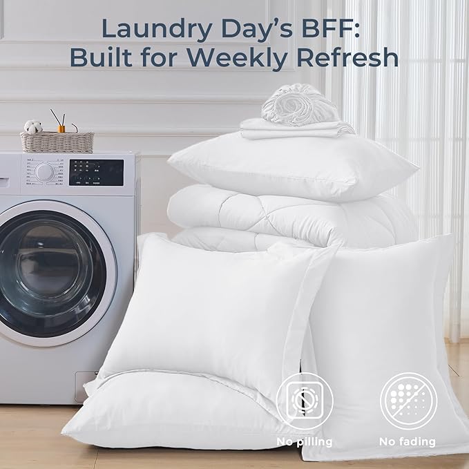 HEVUMYI Full Comforter Set - 7-Piece All Season Bed in a Bag Full, Ultra Soft Bedding Set with Comforter, Flat Sheet, Fitted Sheet, Pillowcases, Pillow Shams, White