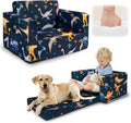 Kids Couch, 2-in-1 Kids Fold Out Couch, Convertible Kid Sofa to Lounger for Girls and Boys, Soft Toddler Chairs Comfy 1-3 Years Old (Dinosaur)
