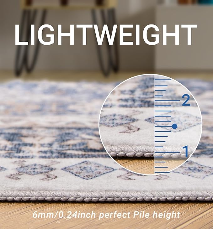 zesthome 10x14 Area Rugs,Stain Resistant Washable Rug,Ultra-Thin Rugs for Living Room,Bedroom,Non-Slip Backing Home Decor Large Area Rug (Blue/Beige,10'x14')