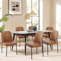 COLAMY Modern Dining Chairs Set of 6, Faux Leather Upholstered Kitchen Chairs with Curved Back & Metal Legs, Mid-Century Dining Room Chair (Brown)