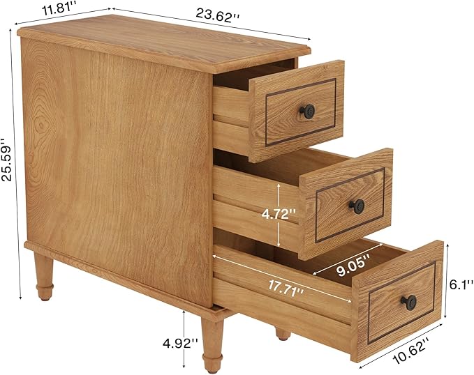 Tribesigns Solid Wood End Table, Fully Assembled Narrow Side Table with Drawers, Pre-Assembled Nightstand Slim Bedside Table for Small Spaces, Living Room, Bedroom