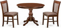 East West Furniture HBNF3-MAH-C 3 Piece Dining Room Table Set Contains a Round Kitchen Table with Pedestal and 2 Linen Fabric Upholstered Dining Chairs, 42x42 Inch, Mahogany
