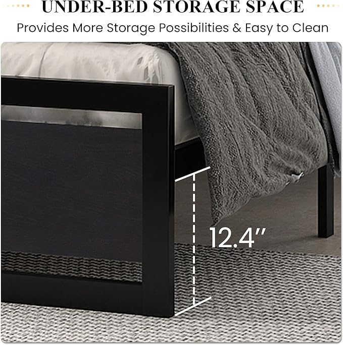 SHA CERLIN Full Size Bed Frame with Modern Headboard, Heavy Duty Platform Metal Base with Square Footboard and 13 Strong Slats Support, No Box Spring Needed, Black