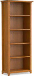 SIMPLIHOME Amherst Bookcase - 70 inch Tall 5-Shelf Solid Wood Bookshelf in Light Golden Brown, Transitional Storage for Living Room, Study Room or Office with Adjustable Shelves and Tapered Legs