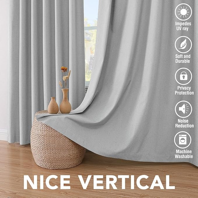 H.VERSAILTEX 100% Blackout Curtains for Bedroom Thermal Insulated Linen Textured Curtains Heat and Full Light Blocking Drapes Living Room Curtains 2 Panel Sets, Glacier Gray, 52x72 Inch