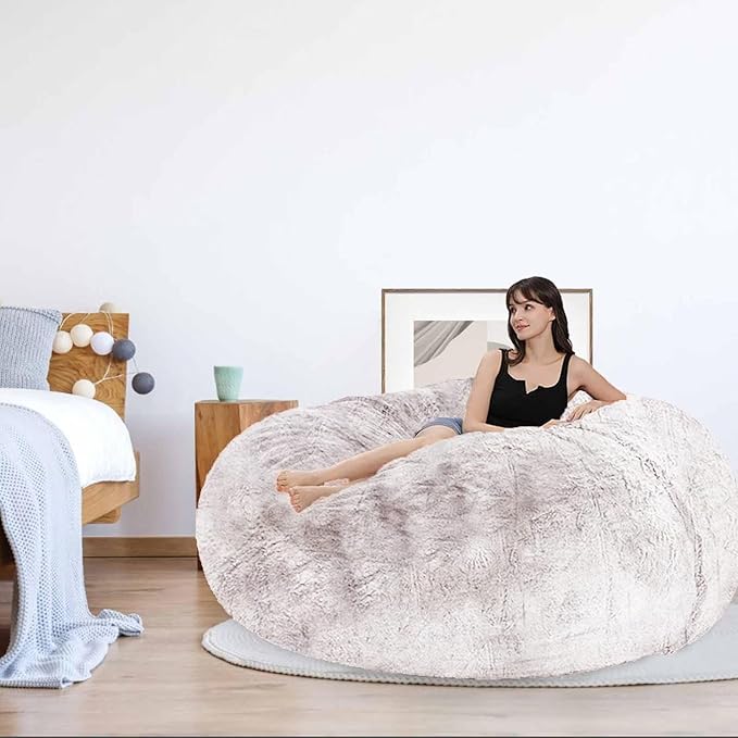 Bean Bag Chair for Adults Kids Without Filling Comfy Oversized Round Lazy Sofa Bean Bag Cover for Stuffed Animal Storage Bedroom Living Room Chairs, 6FT, Orange