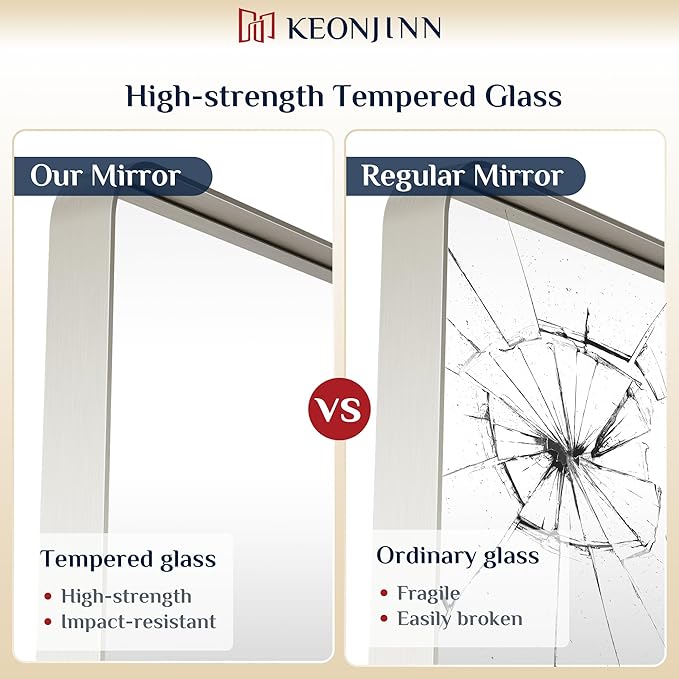 Keonjinn Brushed Nickel Mirror 24” x 36” Silver Bathroom Mirror for Over Sink, Rounded Rectangle Farmhouse Vanity Mirror with Metal Frame, HD Tempered Glass Decorative Wall Mirror(Horizontal/Vertical)