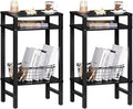 28in Tall Side Table Set of 2, 3-Tier Small Narrow End Table for Couch, Skinny Nightstand for Small Space, Farmhouse Slim Night Stand with Storage, Wooden Frame Thin Bedside Table, Black