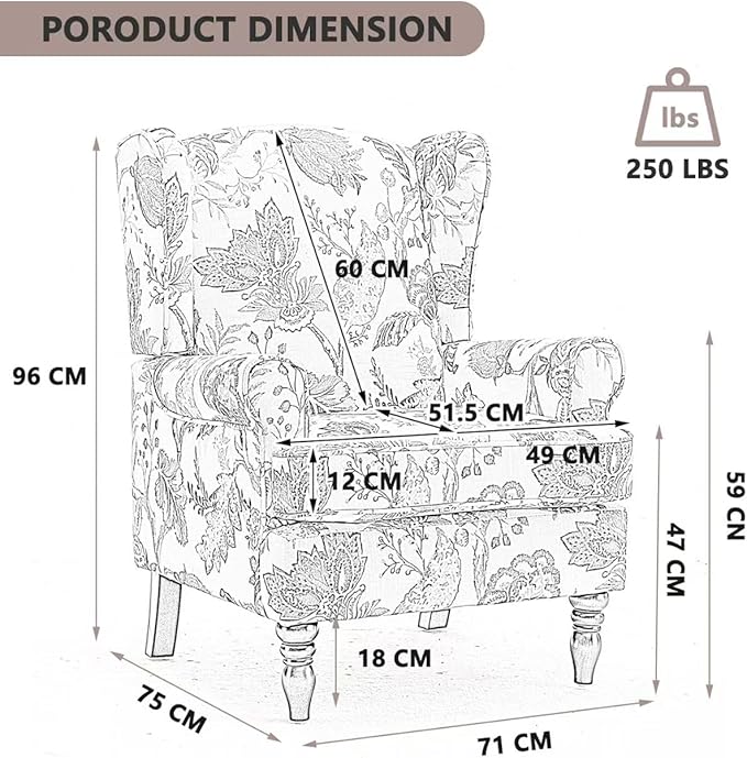 Ball & Cast Modern Accent Chair,Comfy Upholstered Armchair with Retro Wood Legs,Floral Design Single Sofa Chair,Living Room Furniture for Apartment,Bedroom,Office,Linen Fabric,Floral Red