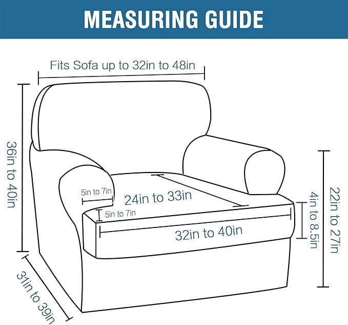 H.VERSAILTEX Sofa Cover 2 Piece T Cushion Armchair Slipcovers Thick Velvet Couch Cover Furniture Protector Stretch T Cushion Sofa Covers for 1 Cushion Couch with 1 Individual T Cushion Covers, Brown