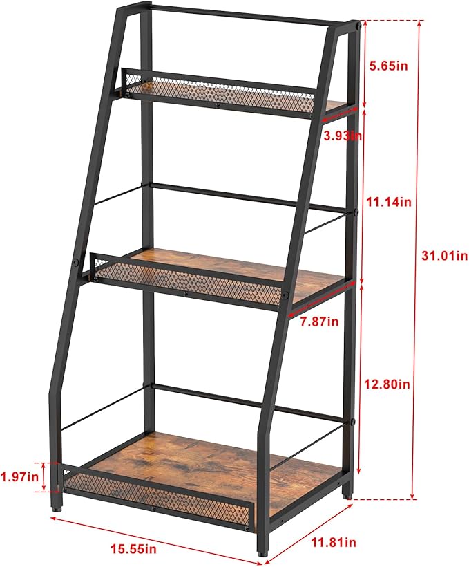 3-Tier Trapezoid Liquor Stand for Home Bar, Stepped Wine Rack Freestanding Floor for Liquor Whiskey Wine, Versatile Corner Wine Bottle Display Stand with Fences, Vintage Brown（Patent Pending）