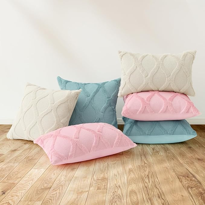 decorUhome Throw Pillow Covers 24x24 Inch Set of 2, Soft Plush Faux Fur Wool Aqua Couch Pillow Covers, Decorative Neutral Pillow Cases for Bed Sofa Living Room Home Decor
