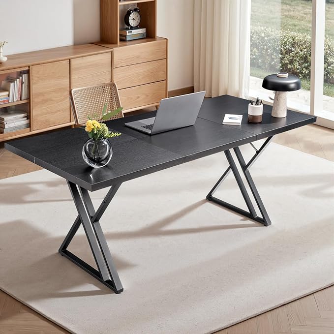 70.9 Inch Executive Desk, Large Office Computer Desk with Thicken Frame, Modern Simple Workstation Business Furniture for Home Office, Modern Industrial Style(Black)