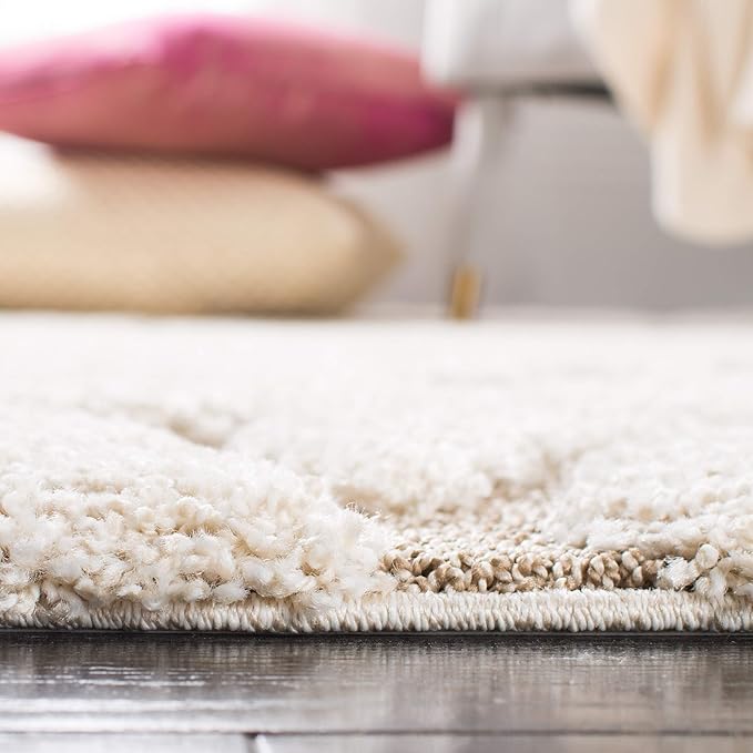 SAFAVIEH Florida Shag Collection Area Rug - 8'6" x 12', Cream & Beige, Scroll Design, Non-Shedding & Easy Care, 1.2-inch Thick Ideal for High Traffic Areas in Living Room, Bedroom (SG455-1113)