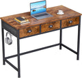 Furologee Small Computer Desk with 3 Fabric Drawers, 40 Inch Simple Home Office Desk, Writing Desk with Hooks, Study Table for Working Small Spaces, Makeup Desk for Bedroom, Rustic Brown