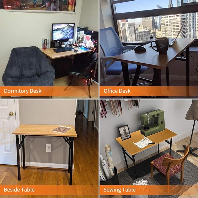Need Folding Desk Small Desk 31 1/2" No Assembly Foldable Computer Desk for Small Space/Home Office/Dormitory,Teak&Black Frame