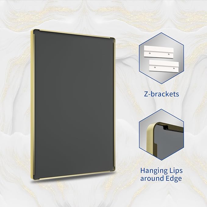 WEER Gold Bathroom Mirror, 48X36 Inch Brushed Gold Metal Frame Mirror, Rounded Rectangle Gold Bathroom Vanity Mirror for Wall, Tempered Glass, Anti-Rust, Hangs Horizontally or Vertically