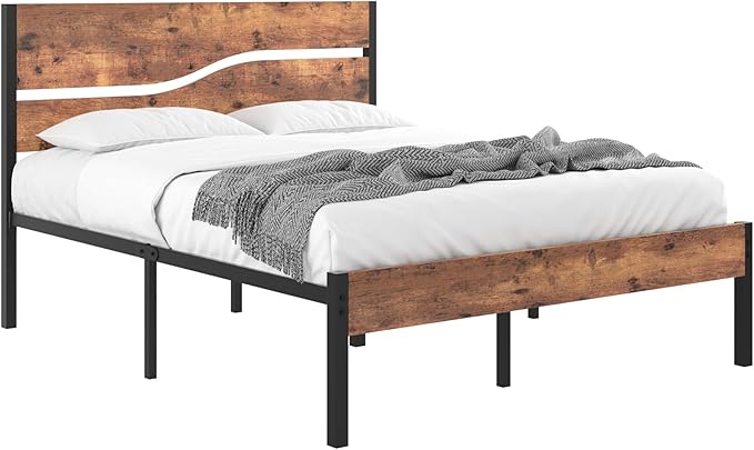 VECELO Queen Size Bed Frame with Wood Headboard and Footboard, 14 Inch Platform/No Box Spring Needed, Heavy Duty Support, Easy Assembly
