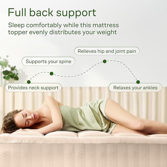 Ultra Soft Full Size Mattress Topper - Viscose Made from Bamboo Pillow Top Mattress Pad for Back Pain Relief - Naturally Cooling for Hot Sleepers, Beige