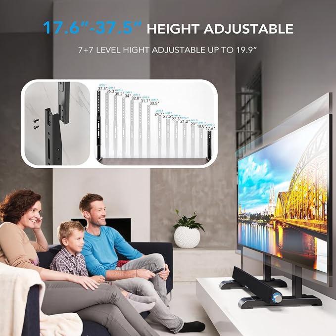 AX WABER Universal TV Stand,Table Top TV Stand Base Replacement for Most 37 to 86 Inch LCD LED TVs, 7 Height Adjustable Legs with Cable Management Hold up to 150lbs, Max VESA 800x600mm, Black AX10TB01
