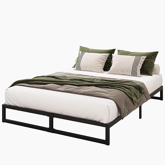 9 Inch Queen Size Bed Frame Heavy Duty Steel Slat Support Metal Platform Queen Bed Frame No Box Spring Needed, Easy Assembly, Black