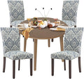 COLAMY 5-Piece Extendable Dining Table Set for 4, 36" Kitchen Round Wood Table with 4 Nailhead Dining Room Chairs,Light Brown/White&Blue Flower