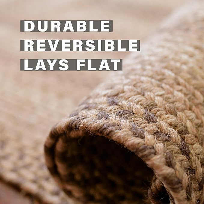 Homespice Cookie Dough Oval Braided Rugs 5x8' - Country Style Jute Brown Rugs for Living Room for Farmhouse Decor