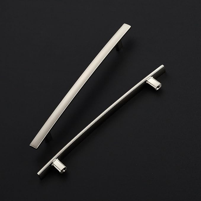 10 Pack Cabinet Handles 6.25" Hole Center - Curved Cabinet Pulls Brushed Nickel Drawer Pulls for Kitchen Cupboard Solid Hardware for Dresser Drawer Arch Hardware