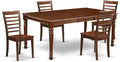 East West Furniture DOML5-MAH-W 5 Piece Dinette Set for 4 Includes a Rectangle Dining Room Table with Butterfly Leaf and 4 Dining Chairs, 42x78 Inch, Mahogany
