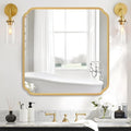 Gold Bathroom Mirror for Wall 36" x 36" Square Bathroom Vanity Mirror Farmhouse, Large Rounded Rectangle Mirror, Anti-Rust, Tempered Glass, Hangs Horizontally or Vertically