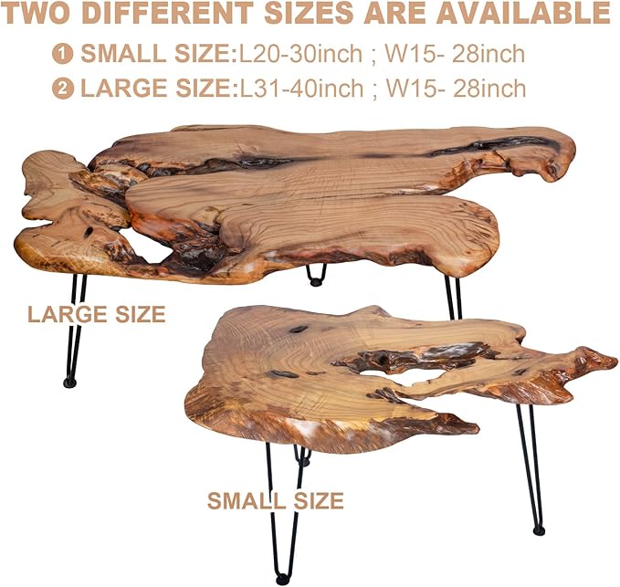 Natural Wood Edge Contemporary Coffee Cocktail Table, Live Edge Coffee Table,Living Room Coffee Table with Clear Lacquer Finish and Metal Hairpin Legs,Unique Desktop