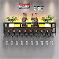Pengfei LED Wine Rack Wall Mounted, Industrial Metal Wall Wine Shelf & Glass Holder, Large Floating Shelves Wine Bottle Storage Display Rack for Home Bar Dining Room Decor, Black