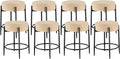 Dining Room Chairs Set of 8, 23.6" Sherpa Backless Beige Boucle Dining Chair, Mid Century Modern Living Room Round Upholstered Chairs with Black Metal Legs