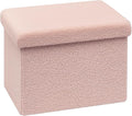 16.5 Folding Storage Ottoman Cube - Small Footrest with Sherpa Top, Multi-Functional Storage for Bedroom, Living Room, Pink