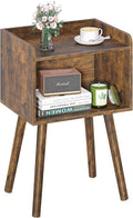 Yoobure Mid Century Modern Nightstand for Small Spaces - Small Side Table with Storage Shelf, Wood End Table Night Stand, Vintage End Tables Living Room, Minimalist Side Tables for Bedroom Dorm Office