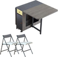 Folding Dining Table Set for 4, Foldable Kitchen Dinner Table and 2 Chairs Set, Extendable Space Saving Drop Leaf Table with Wheels and Storage