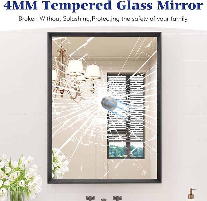 40x36 Inch Bathroom Mirror, Matte Black Framed Rectangle, 4MM Tempered Glass, Anti-Rust, Wall-Mounted Vanity Mirror for Bathroom & Bedroom - Hangs Horizontally or Vertically