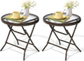 2 Pieces Outdoor Side Table - Small Patio End Table All Weather, Patio Furniture Sets and Outside Furniture for Pool, Balcony, Deck, Porch, Brown