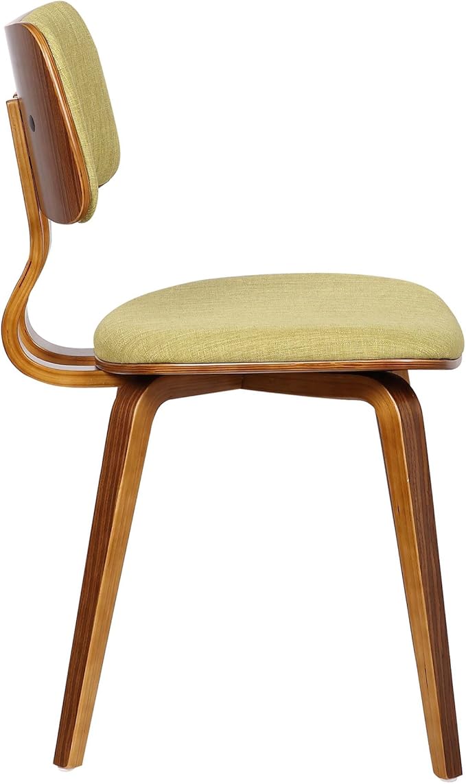 Armen Living Jaguar Mid-Century Dining Chair in Walnut Wood and Green Fabric - Set of 2