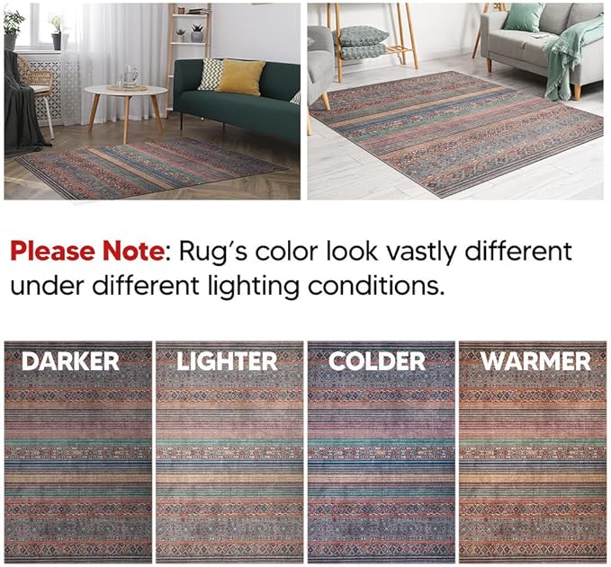 Keen Home Design 9x12 Rug - Machine Washable Area Rug with Non-Slip Backing, Ideal for Living Room, Dining Room, Bedroom - Vintage, Easy Clean, Durable, Low Pile Rug - (9' x 12')